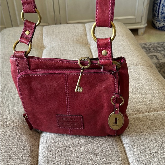 FOSSIL RYDER RED SATCHEL NEW AMERICA CLASSIC 1954 PEBBLED LEATHER CROSSBODY BAG - Picture 2 of 14
